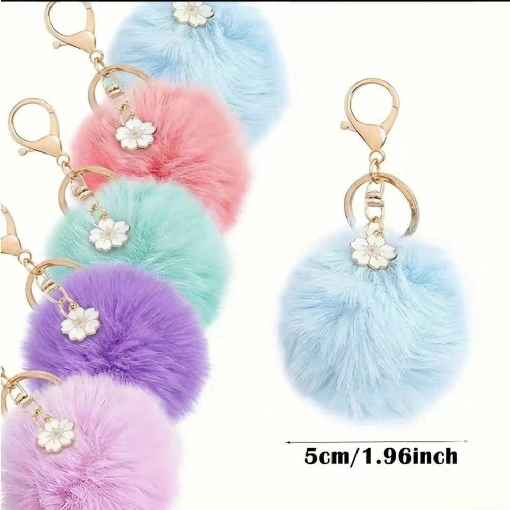 🌸 Set of 6 Plush Pom-Pom Keychain Charms 🌸